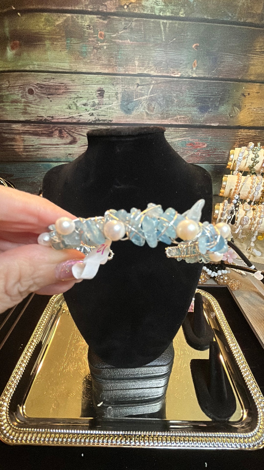 Aquamarine & freshwater pearl bracelet