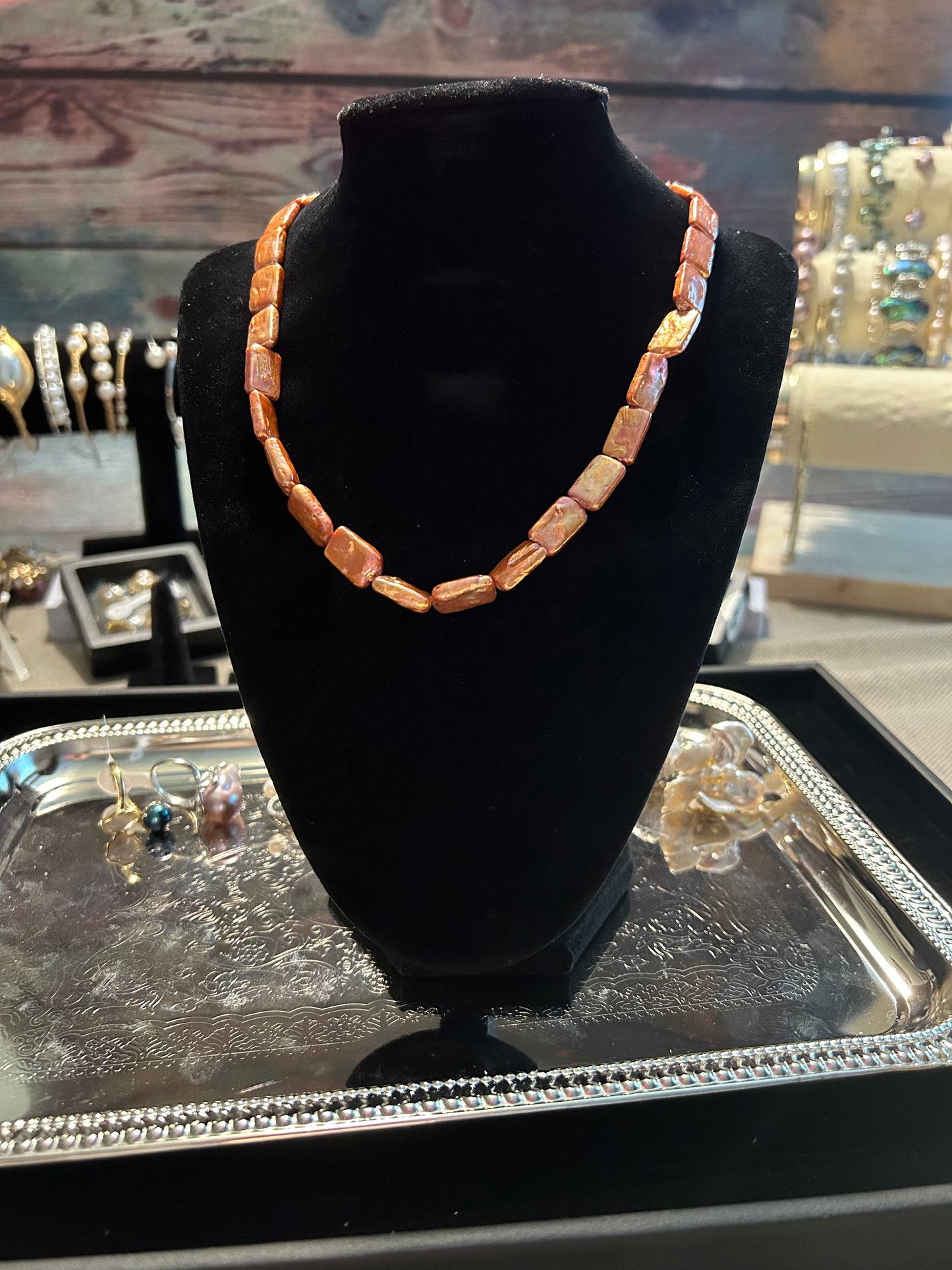 Dusty orange baroque necklace