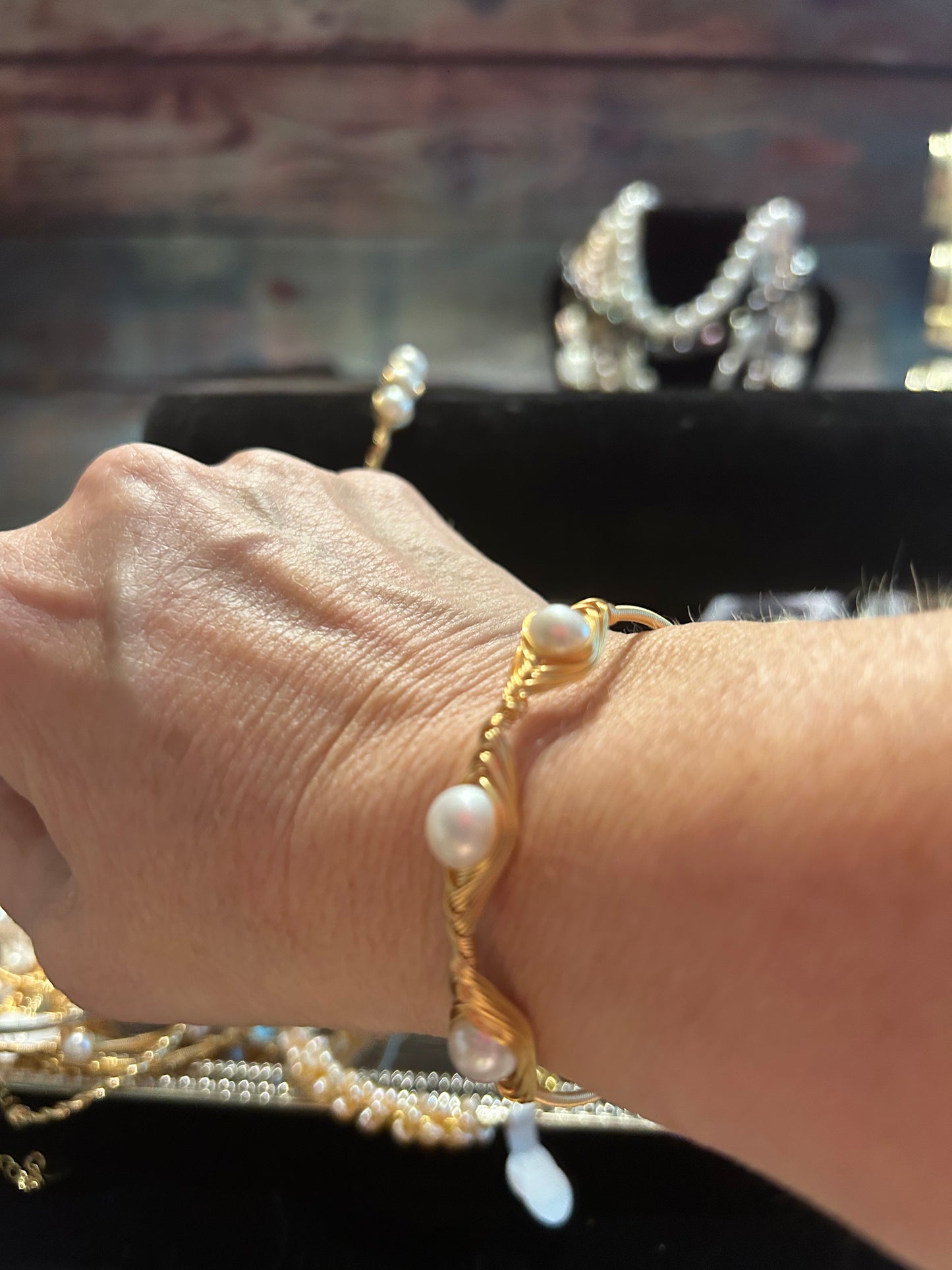 Wrapped freshwater pearl cuff bracelet