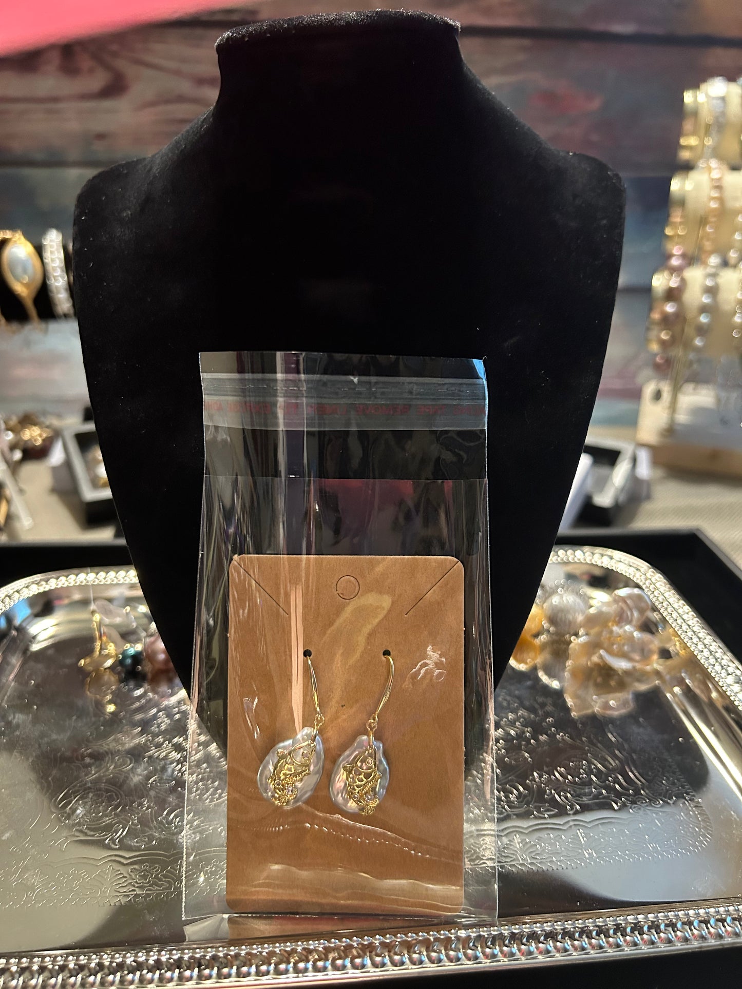 Silver baroque earrings with gold accents