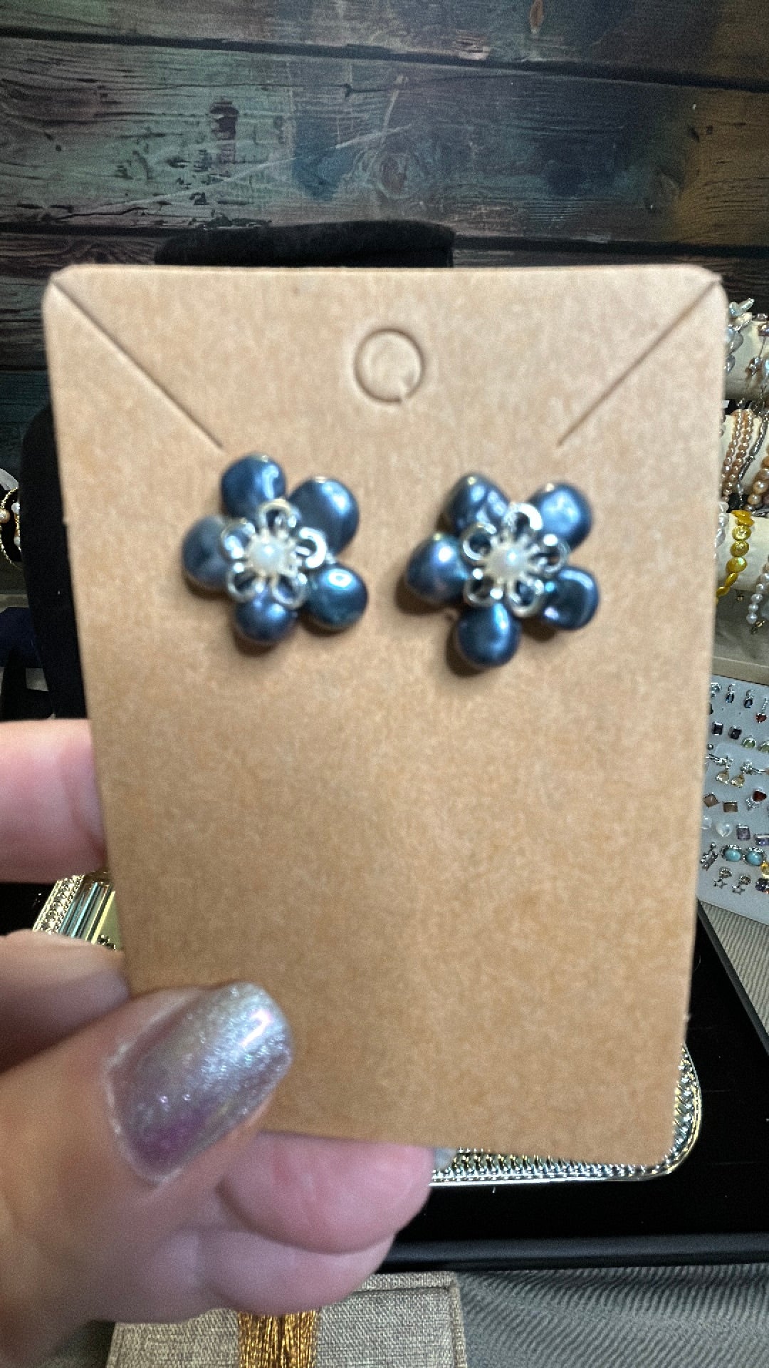 Blue freshwater pearl earrings