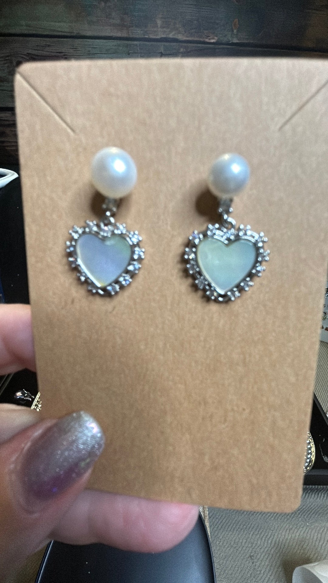 Freshwater pearl & mother of pearl heart shaped earrings