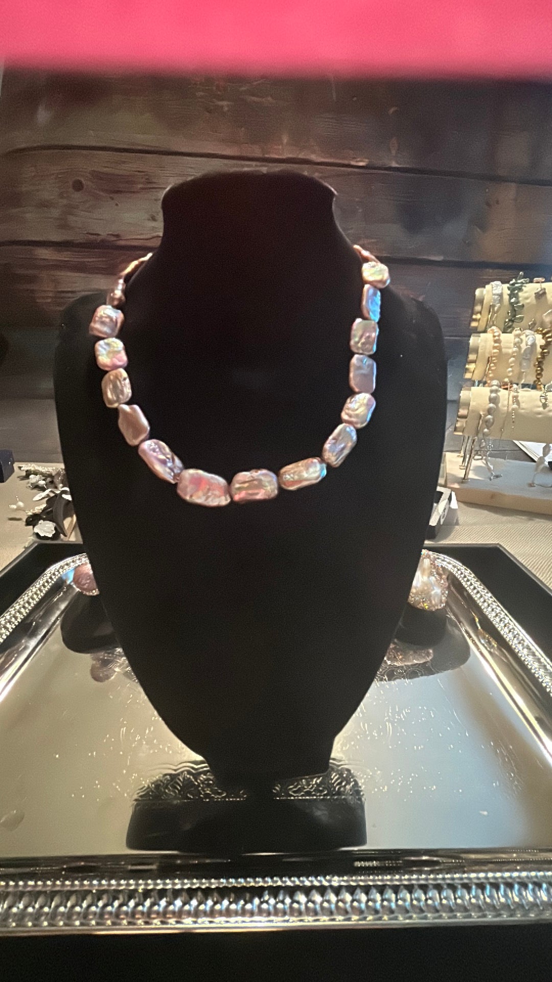 Full rectangular rainbow baroque necklace