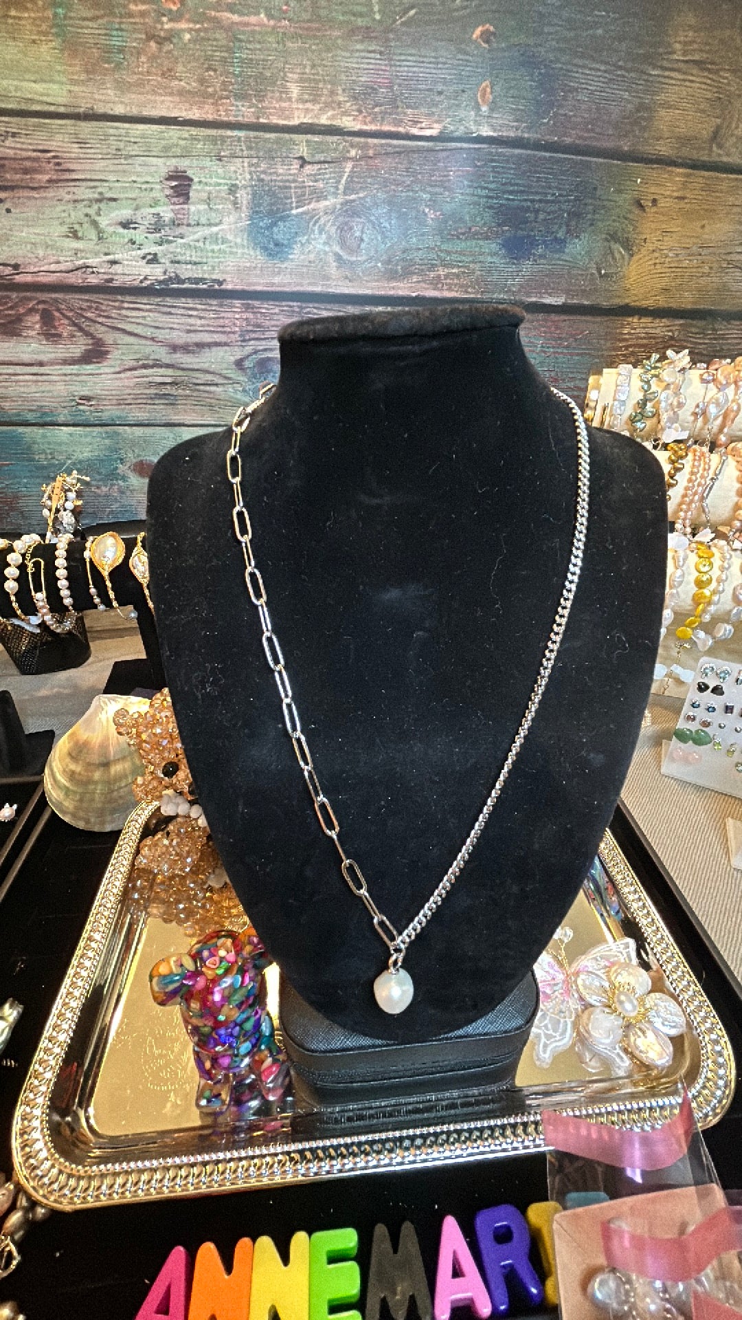 Fresh water pearl necklace on half & half chain