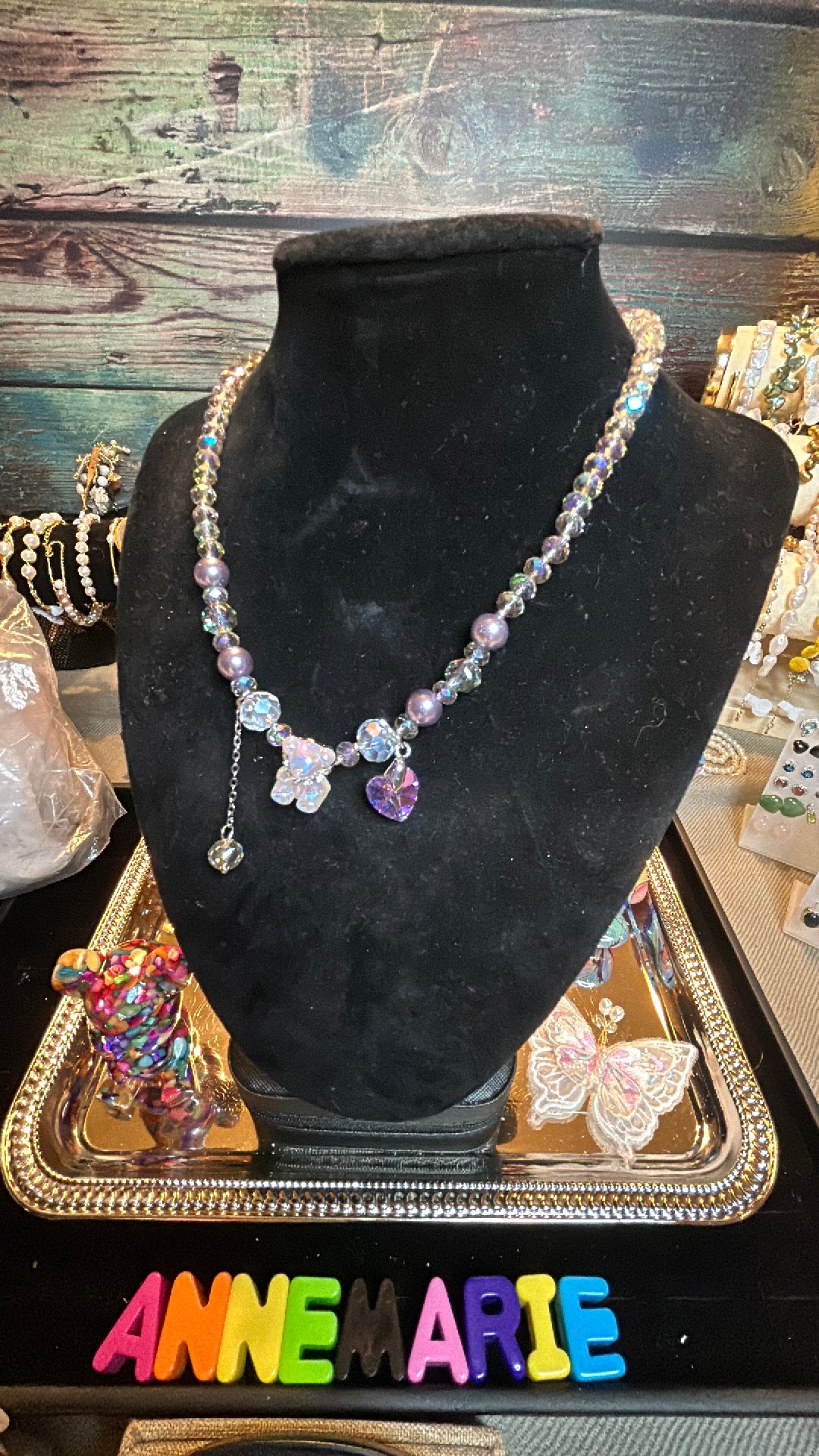 Teddy bear crystal necklace