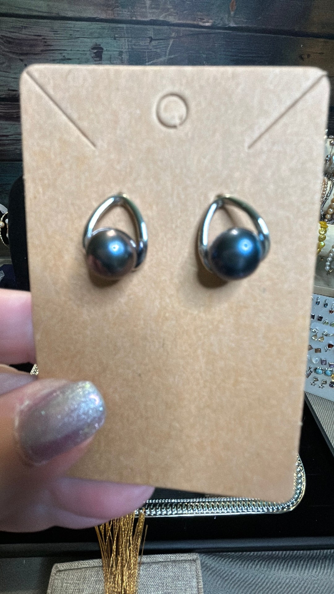 Blue Edison pearl earrings