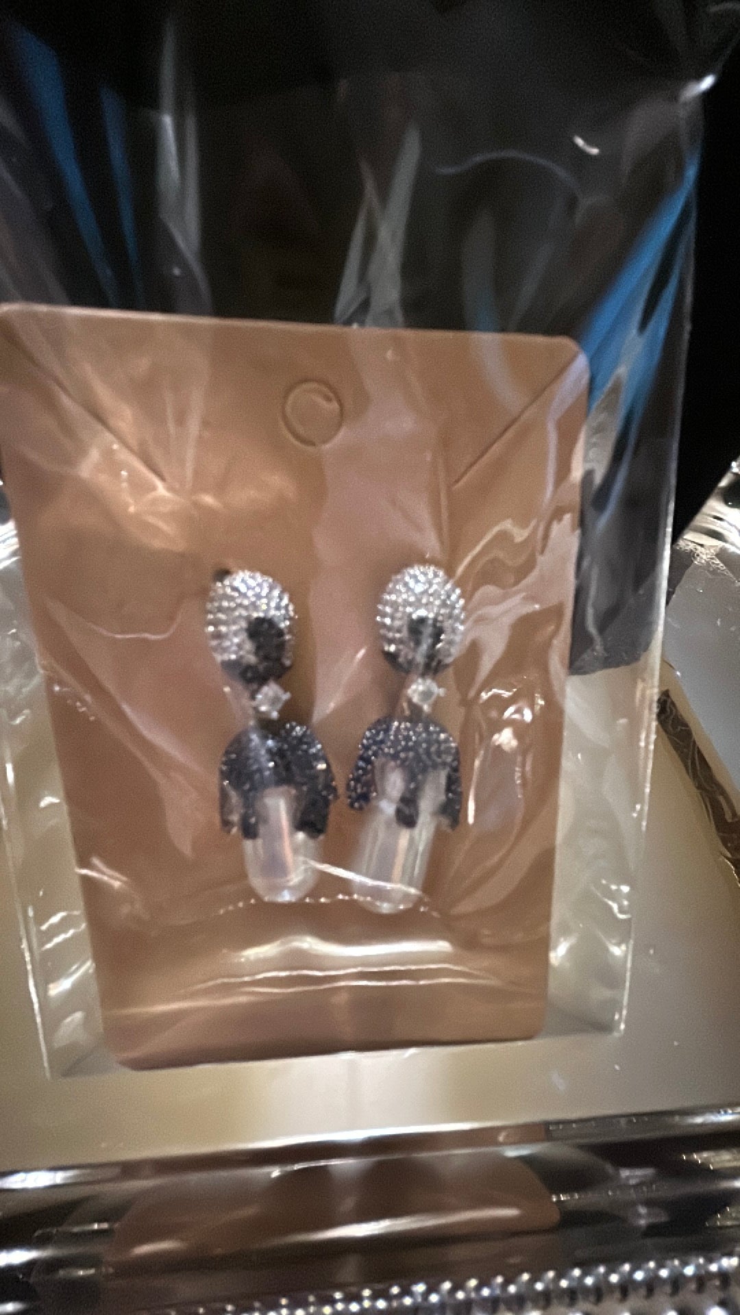 White baroque & black crystal dangling earrings