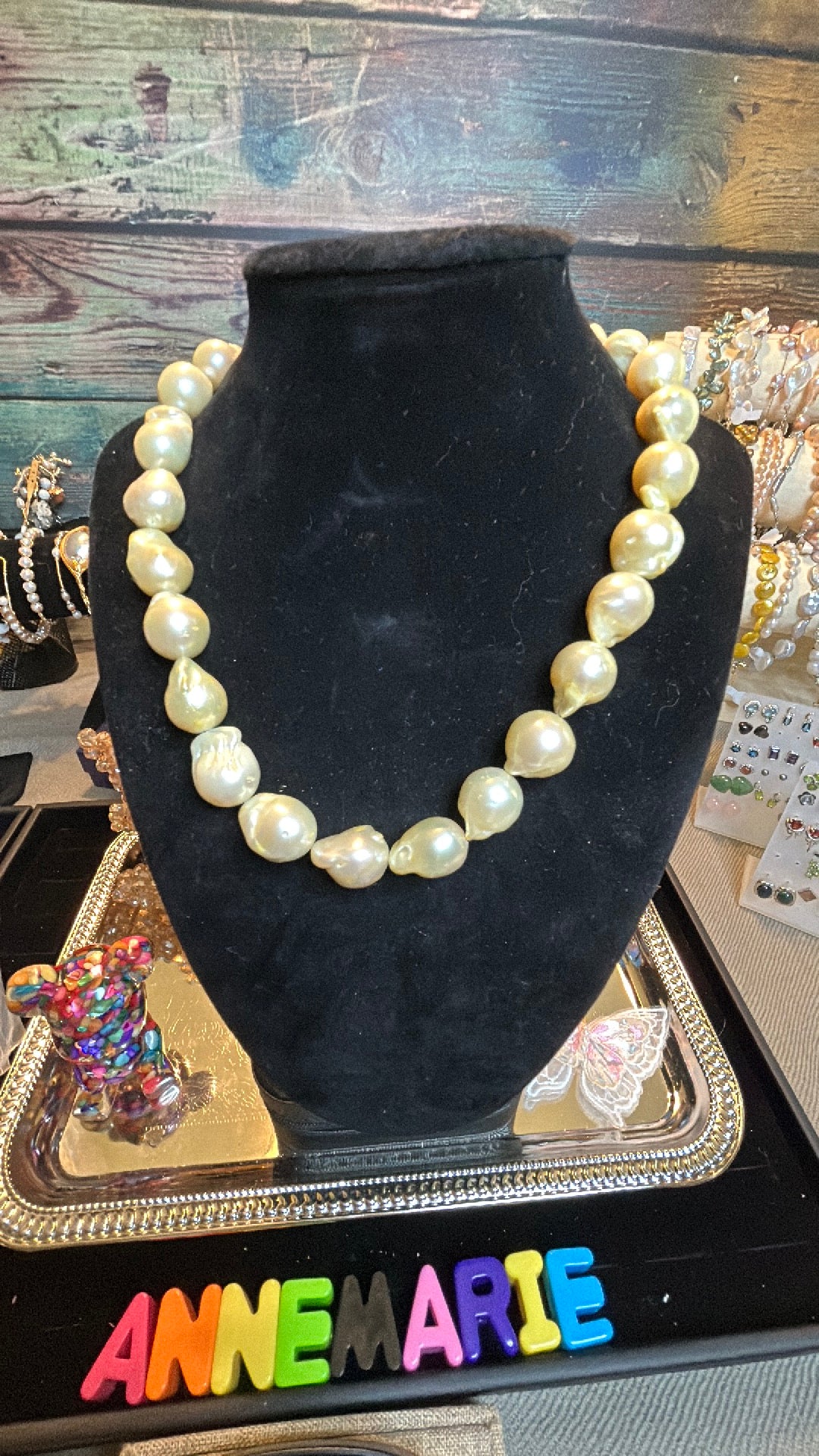 Champagne color round baroque necklace