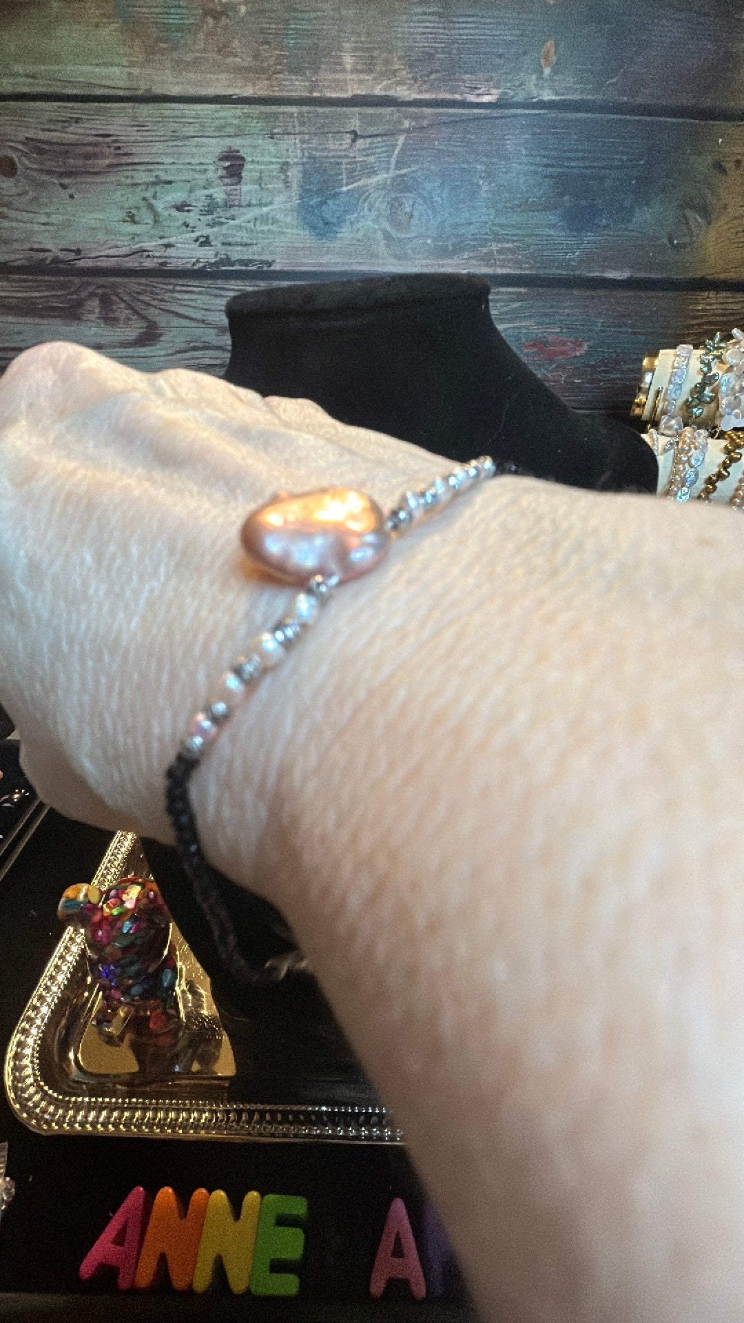 Baroque pearl & black obsidian bracelet