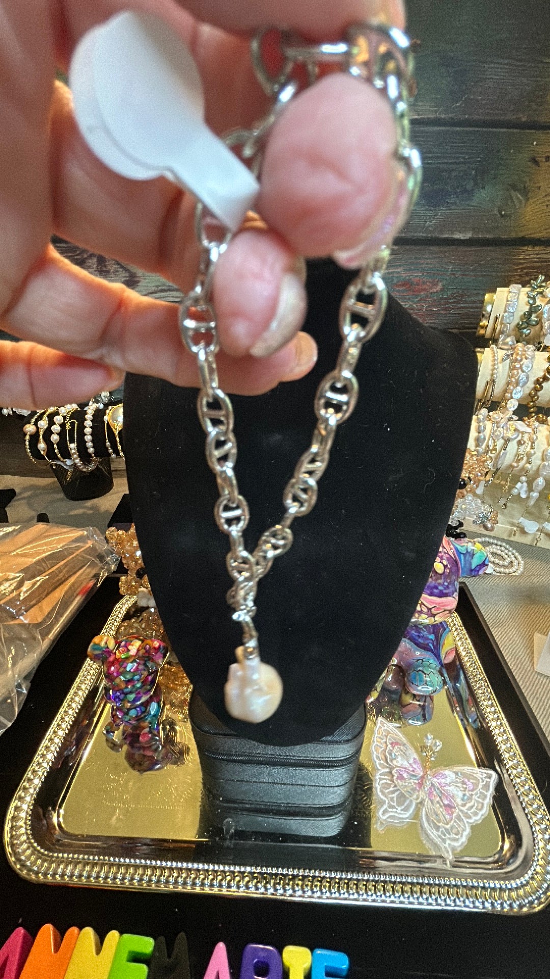 Sterling silver single baroque bracelet