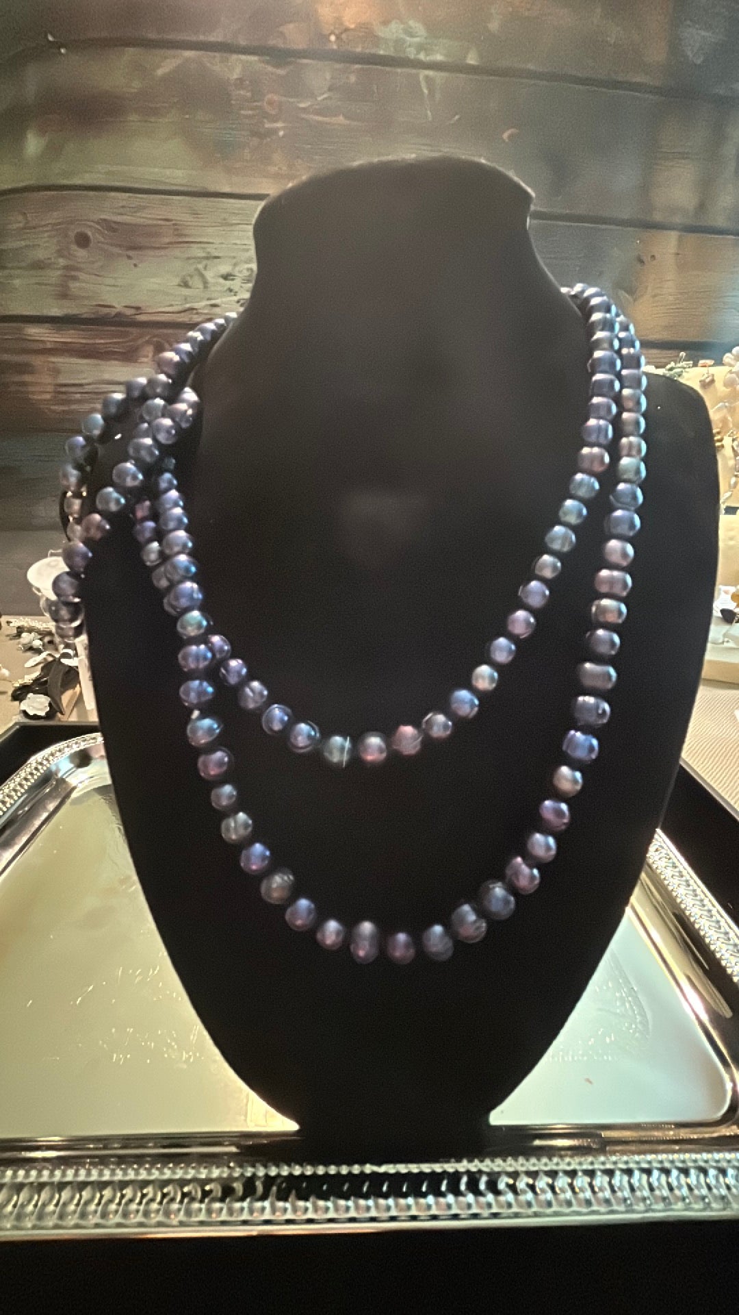 Deep blue double or single strand necklace & matching bracelet set