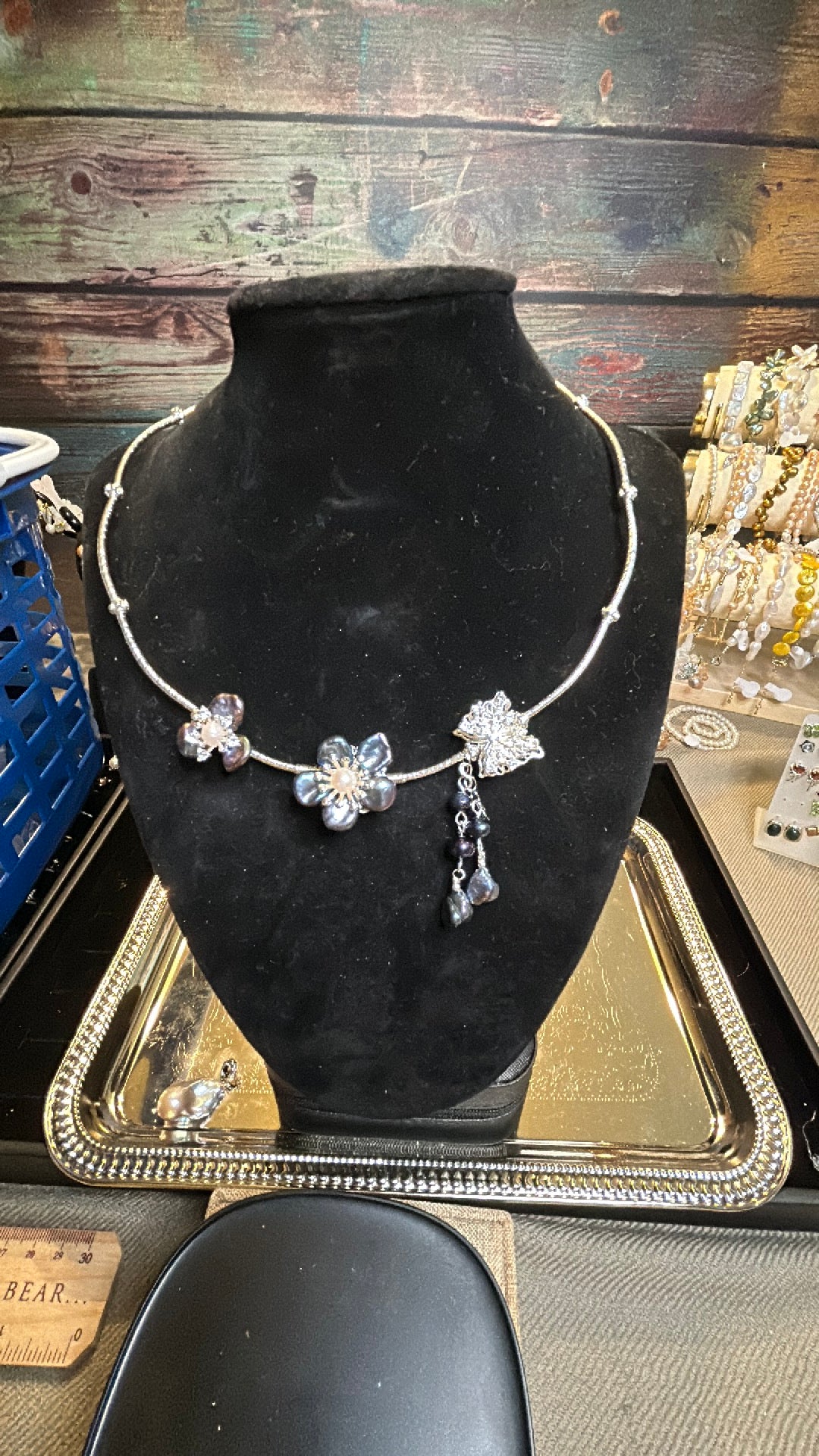 Floral blue baroque choker