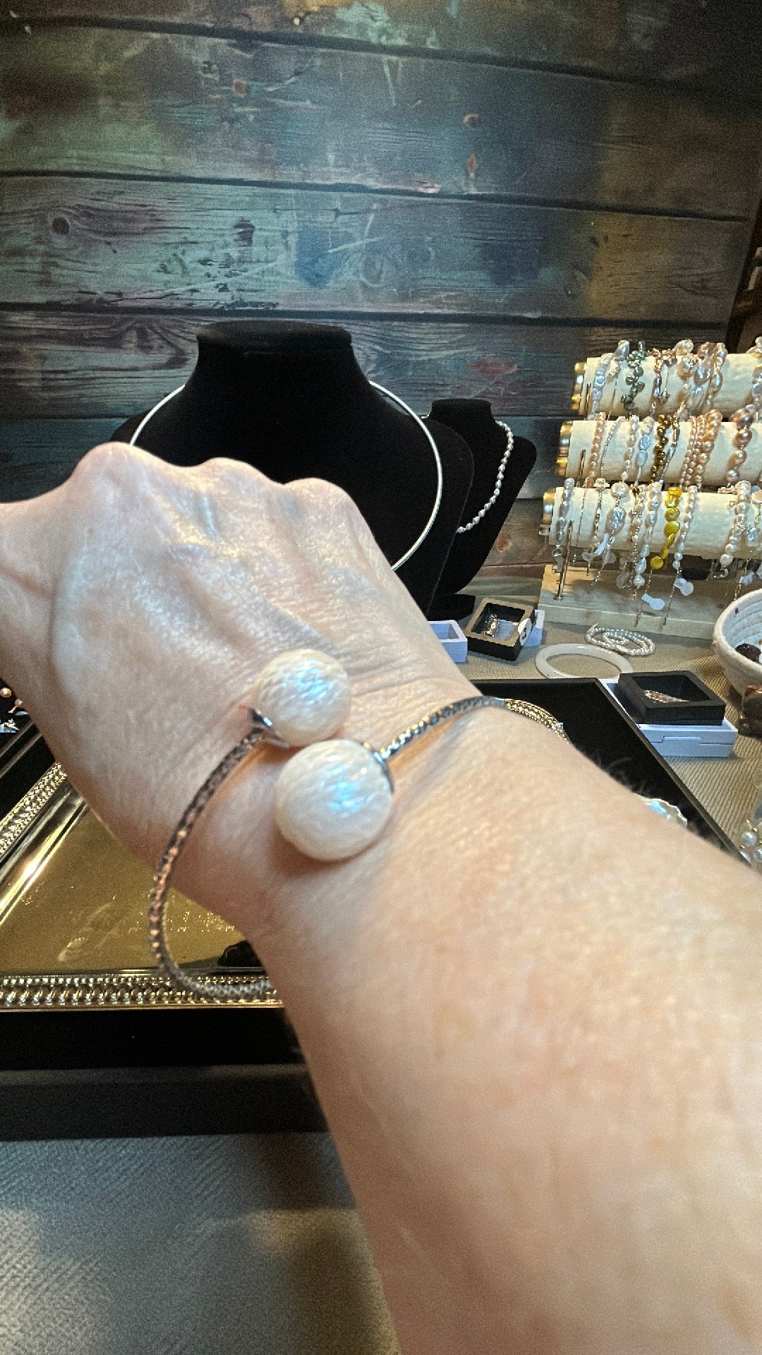 White dragon scale pearl bangle