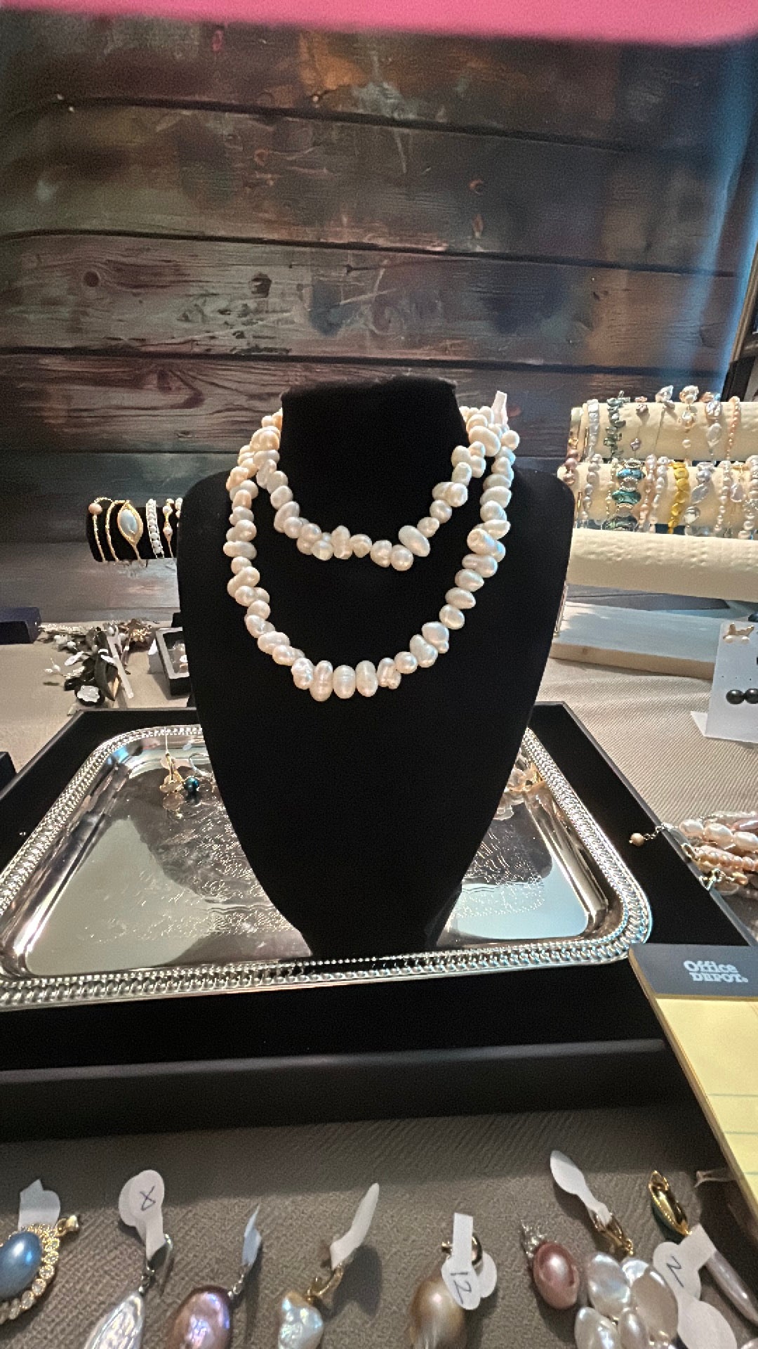 Long white baroque necklace