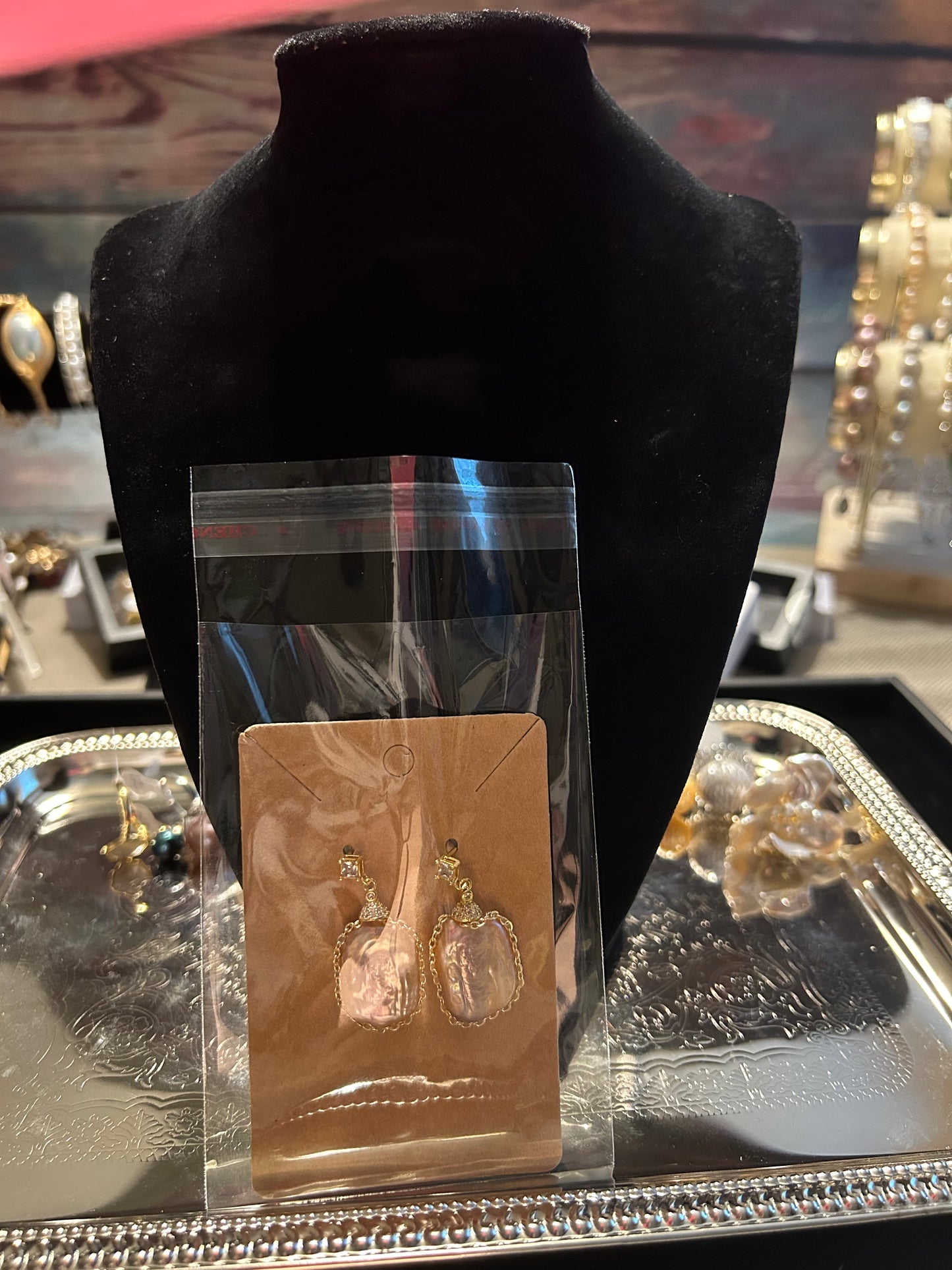 Rectangle purple baroque dangling earrings