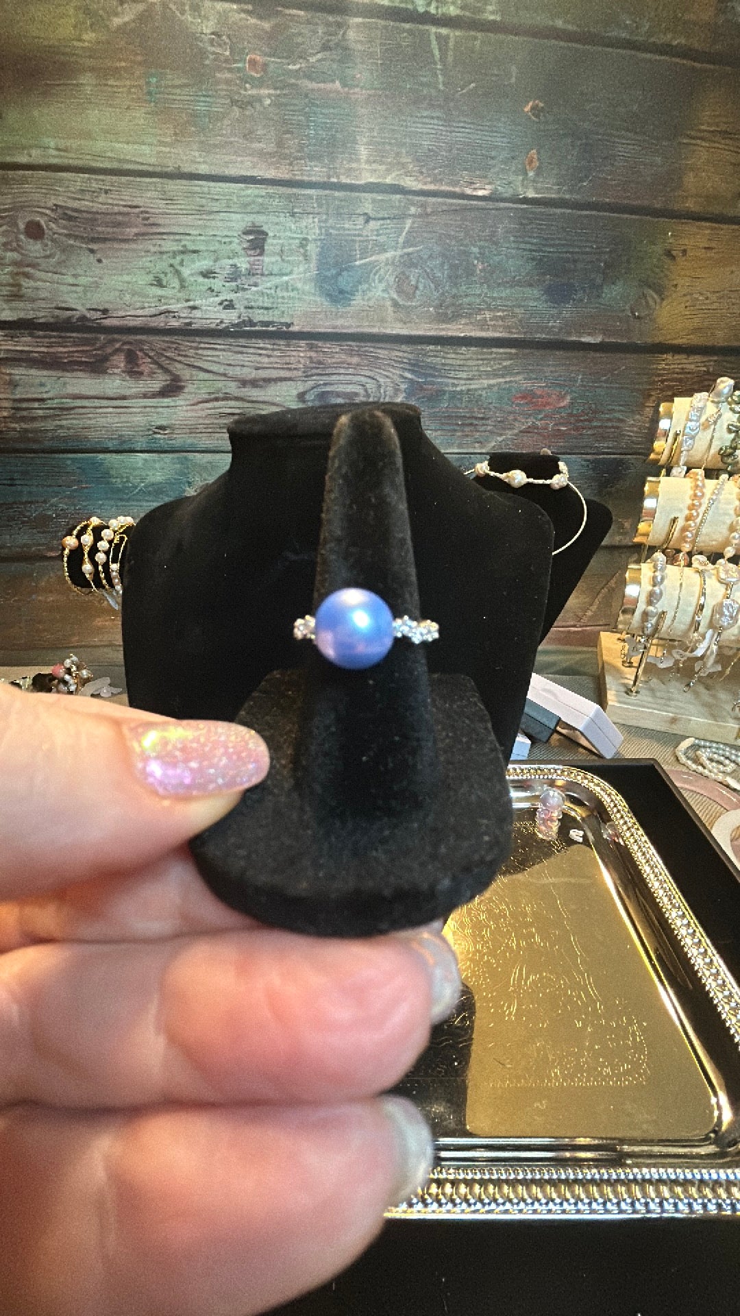 Baby blue pearl ring