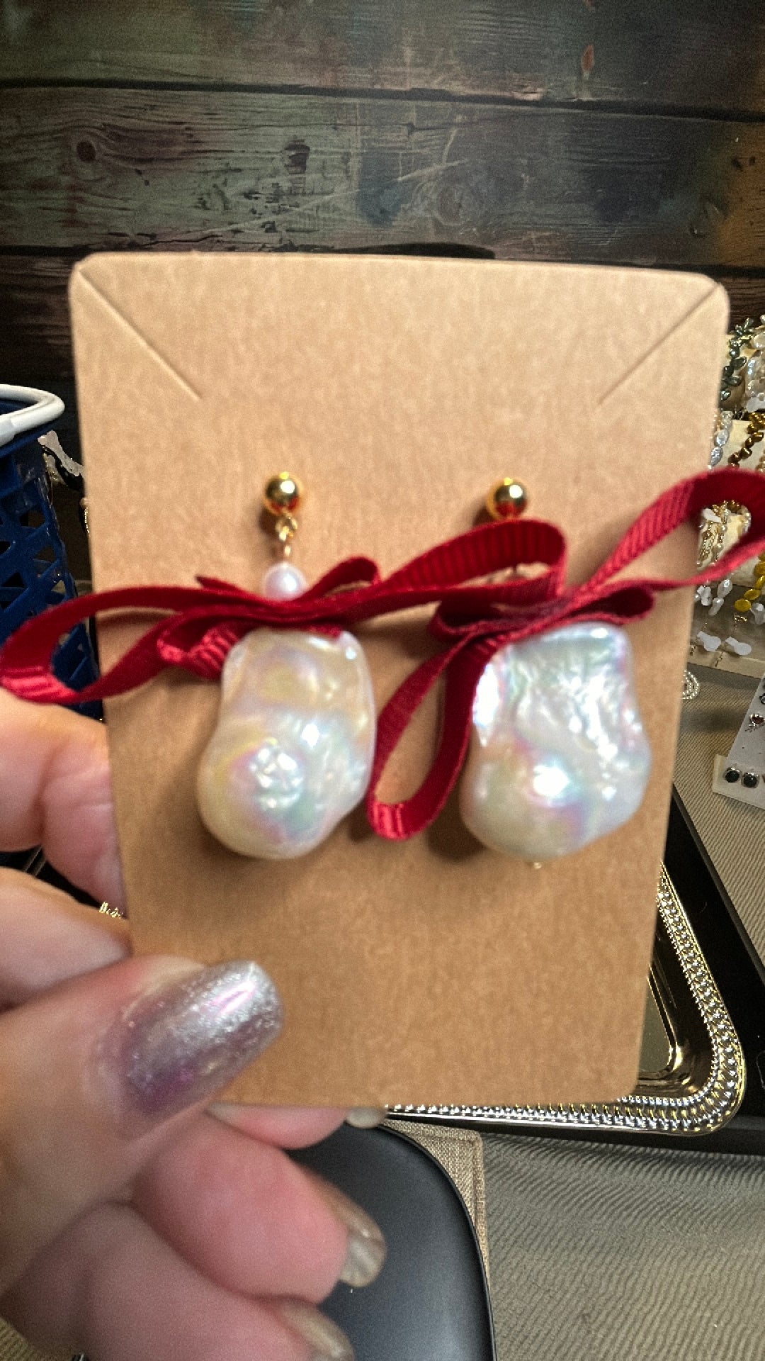 Festive white baroque earrings