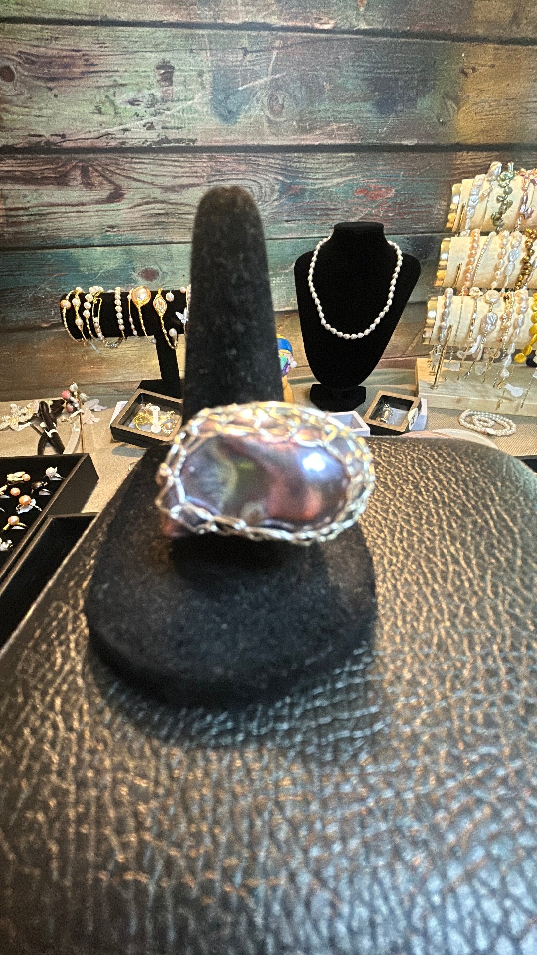 Deep purple baroque in a basket ring adjustable