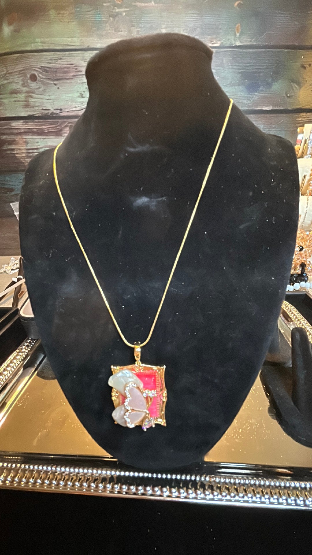 Butterfly baroque pendant on chain