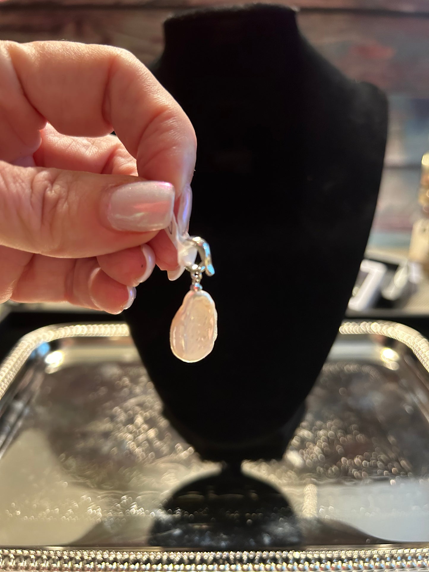 White oval baroque pendant