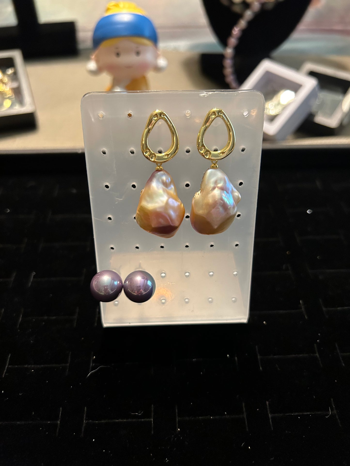 Gorgeous fresh water large pearl studs purple