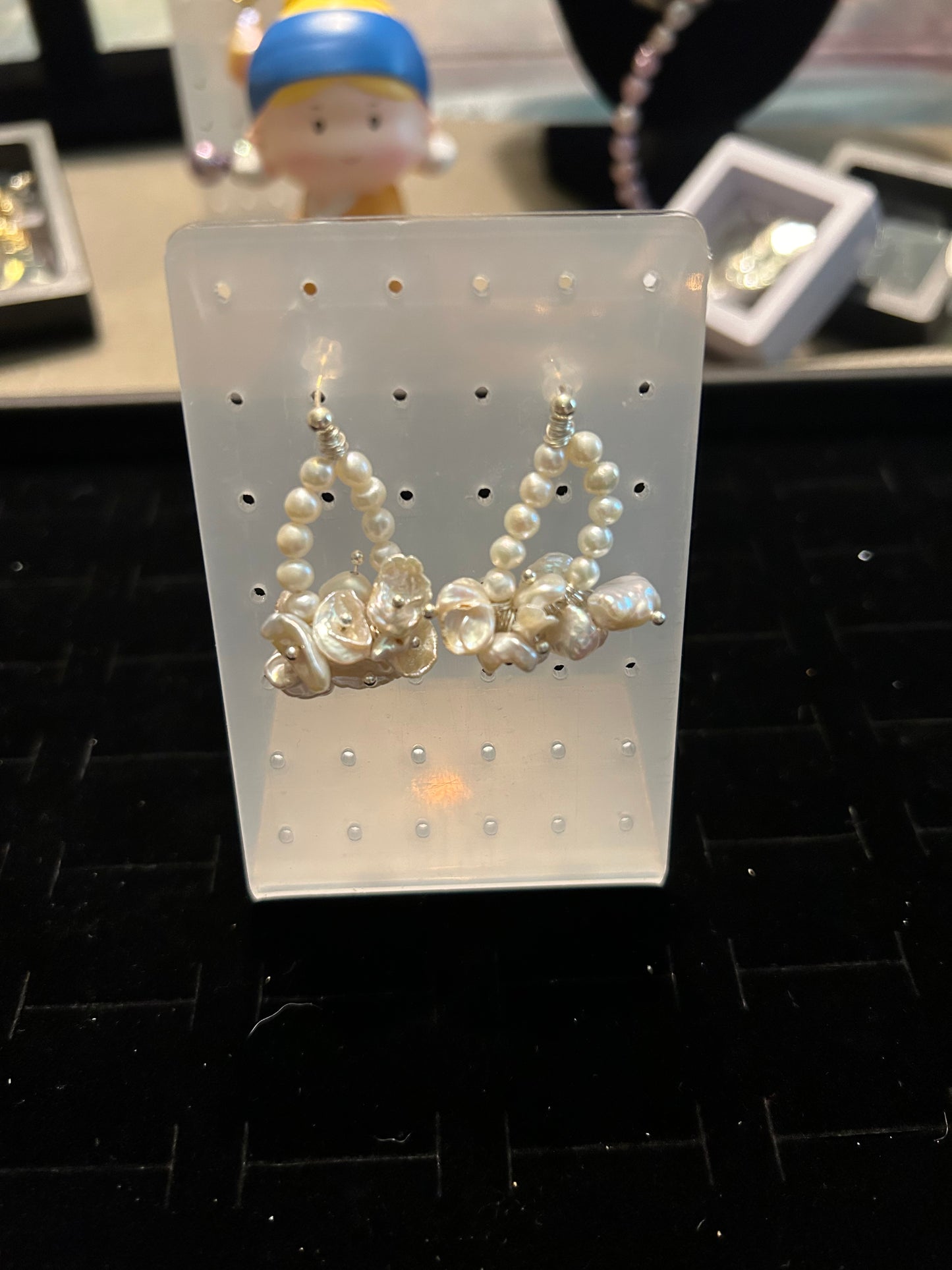 Fresh water pearl hoop dangle earrings