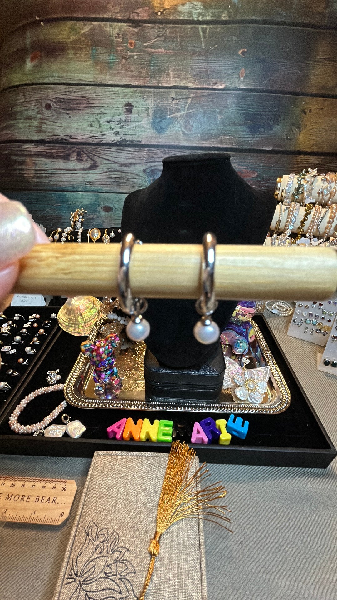 Silver hoop earrings with freshwater pearls