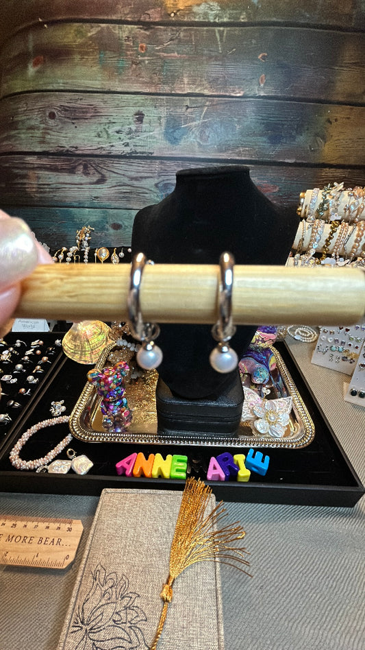 Silver hoop earrings with freshwater pearls