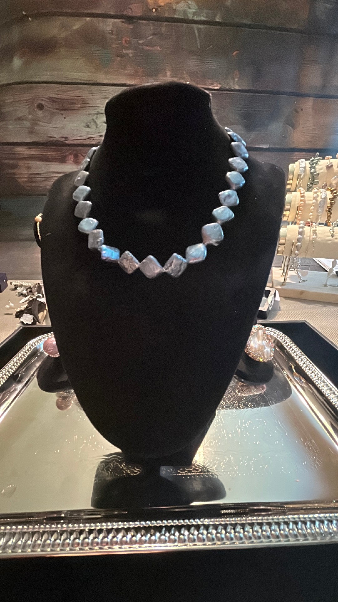 Deep blue diamond shaped baroque necklace