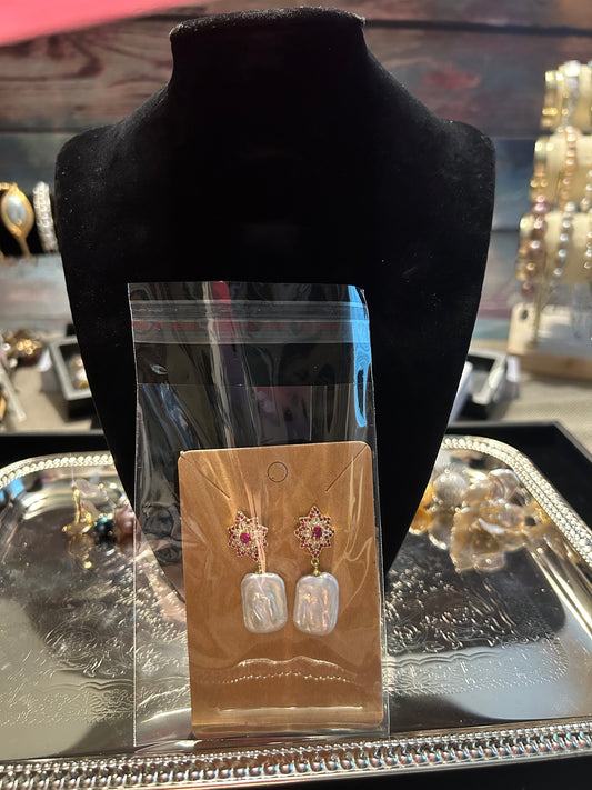 Rectangular baroque with red crystal earrings