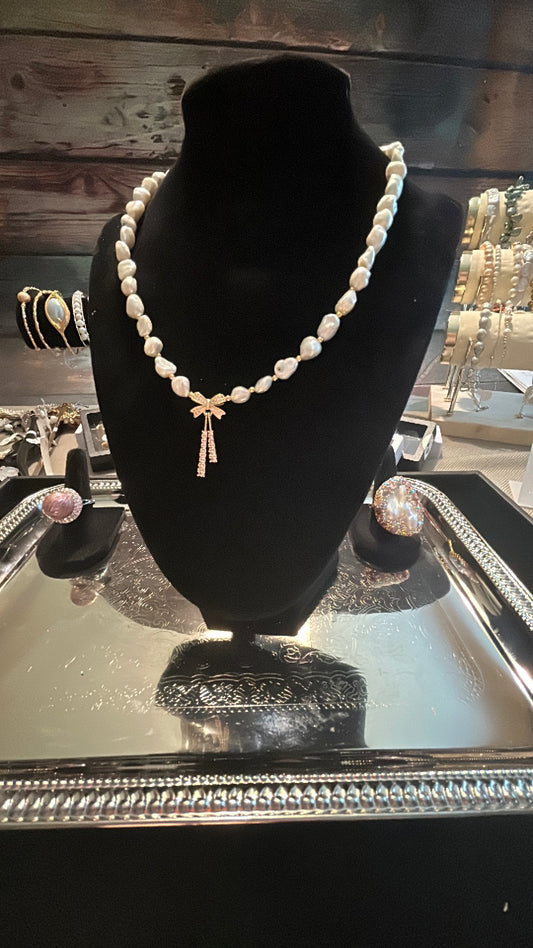 Baby baroque necklace with gold crystal bow charm