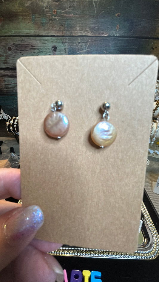 Round pink baroque earrings