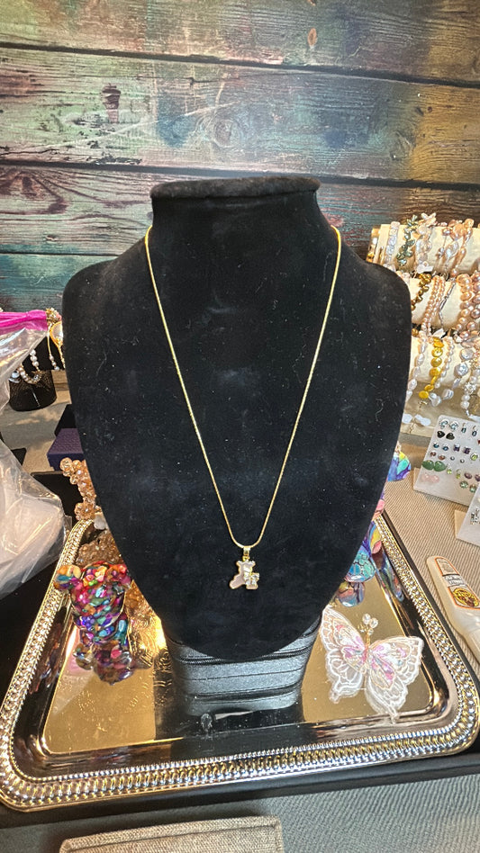 White mother of pearl teddy bear necklace