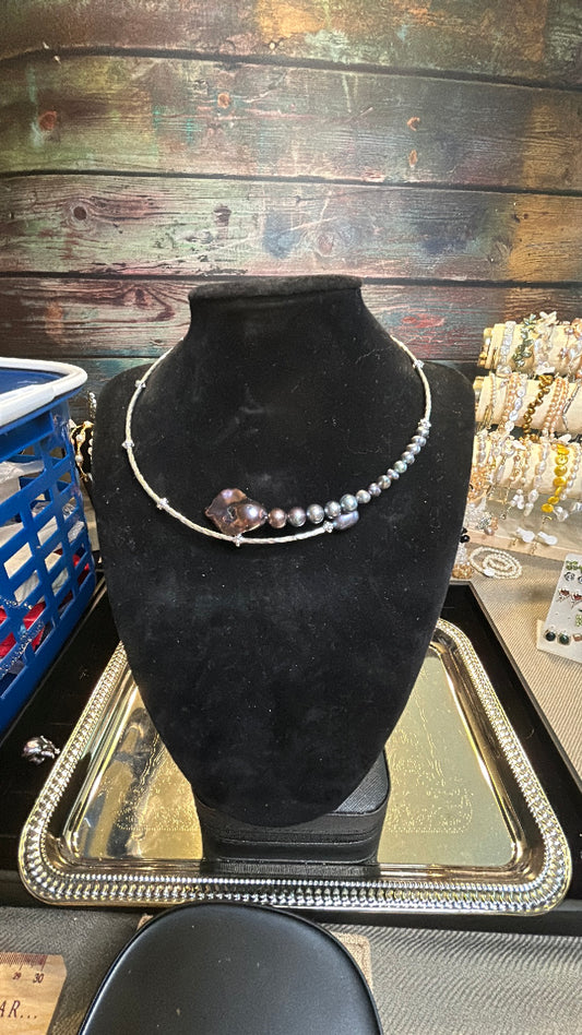 Silver blue baroque choker