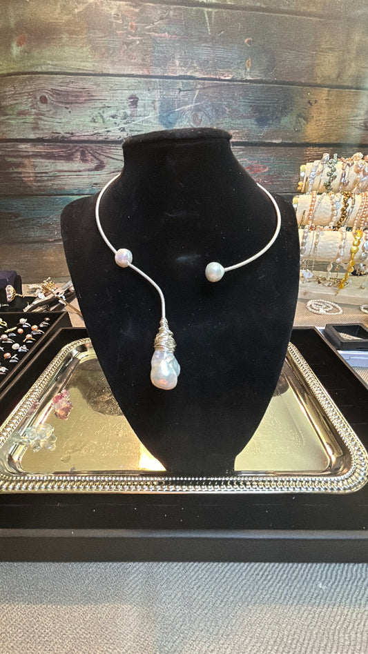 Choker style wrapped baroque & Edison pearl necklace