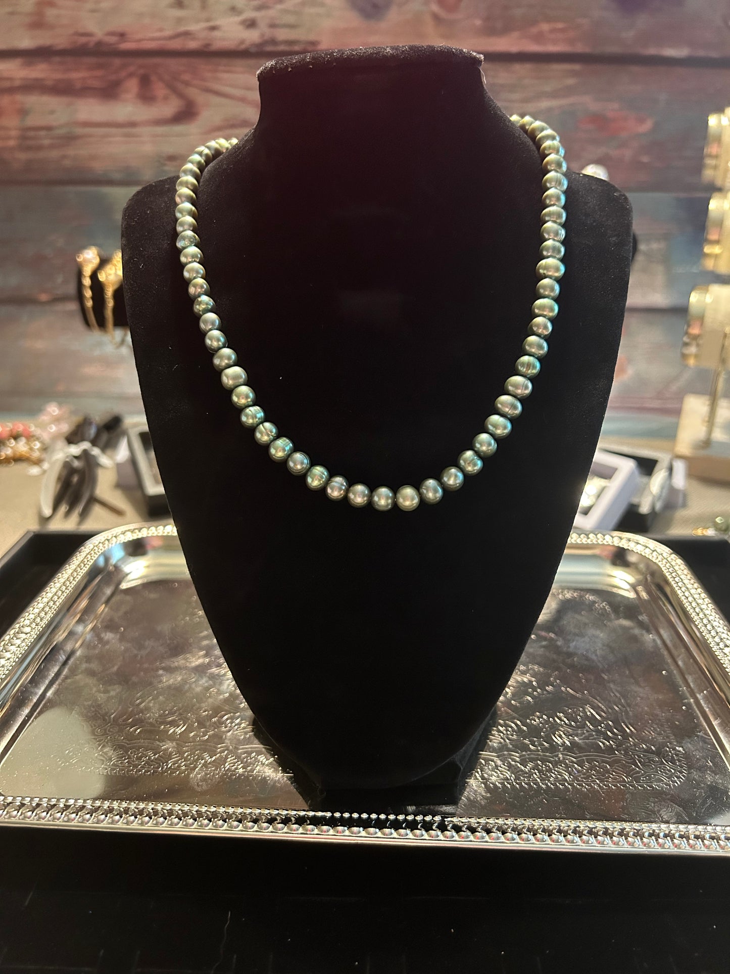 Rainbow green freshwater pearl necklace