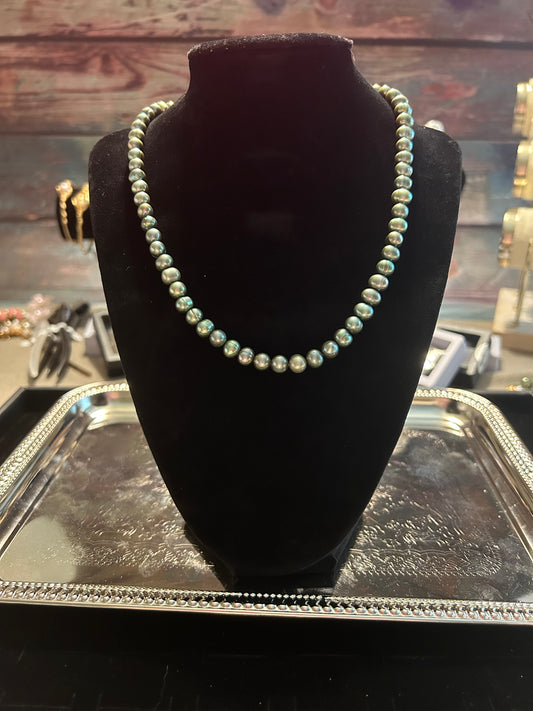 Rainbow green freshwater pearl necklace