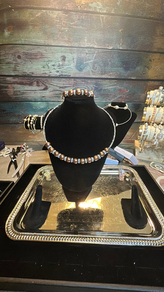Chocolate colored Edison pearl choker & bracelet