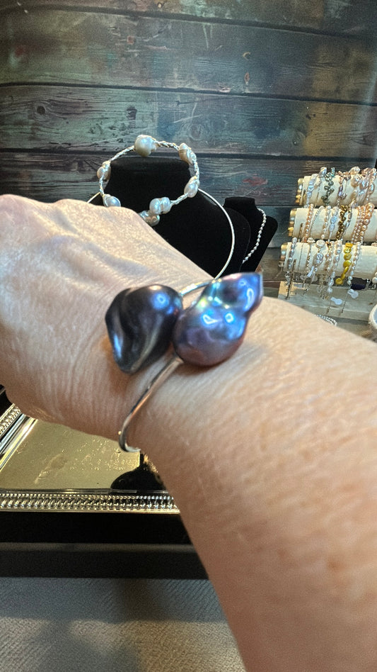 Deep blue baroque bangle bracelet