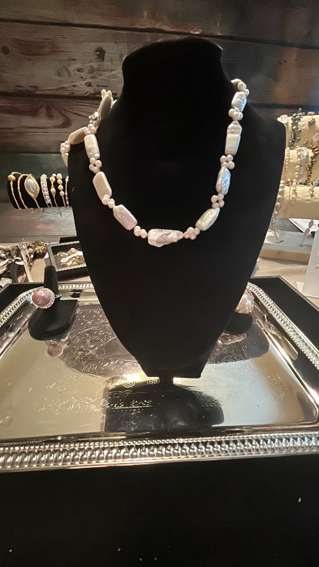 Rectangular baroque & freshwater pearl necklace & bracelet set