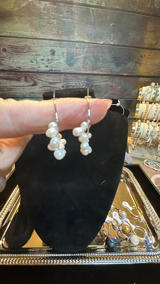 White freshwater pearl hoop earrings