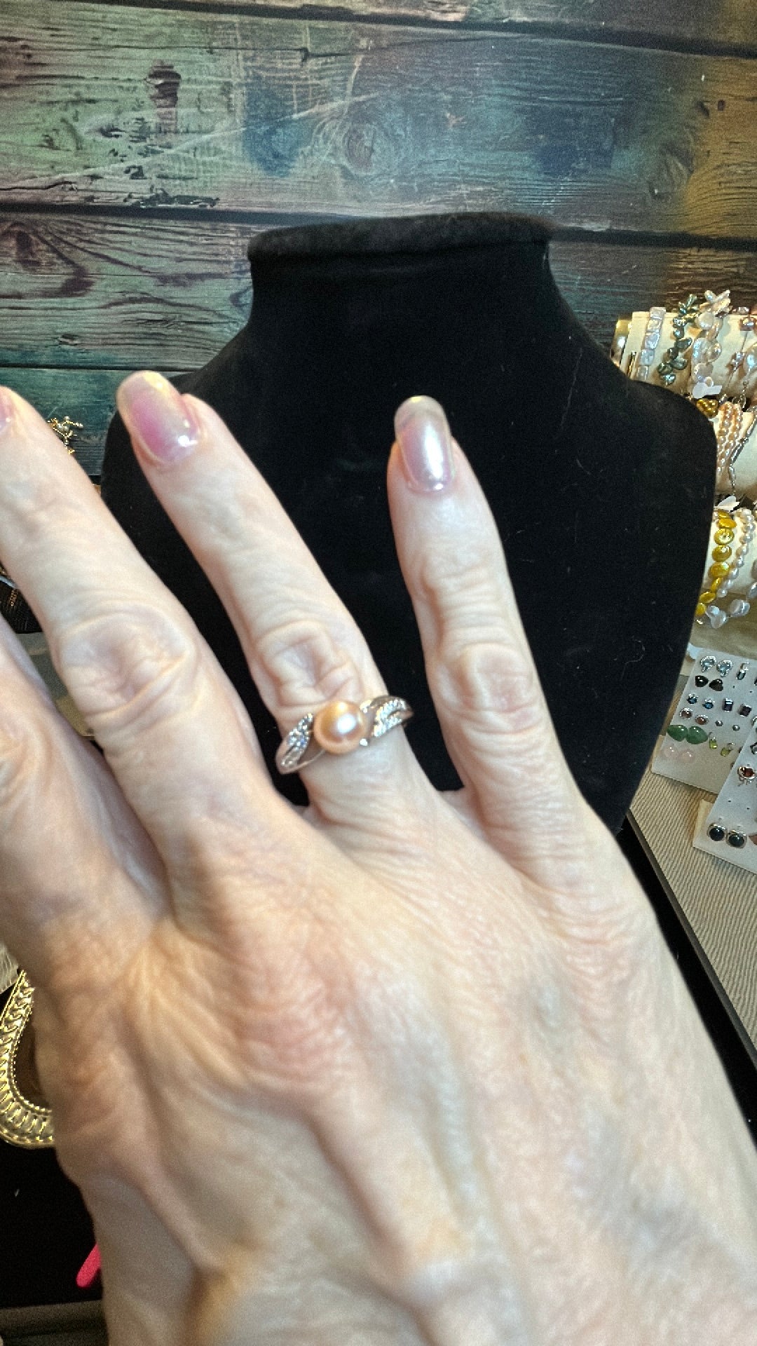 Champagne freshwater pearl adjustable ring