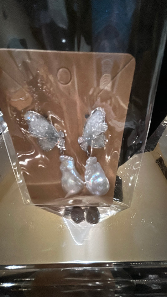 Magnificent sterling silver butterfly earrings with full baroque