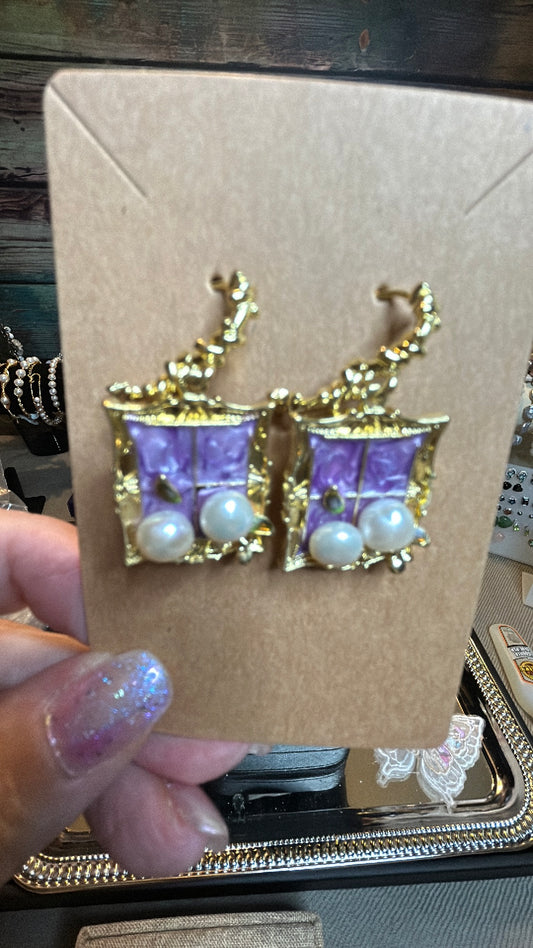 Round lavender mosaic pearl earrings