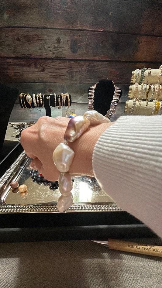 Huge white & lavender baroque bracelet