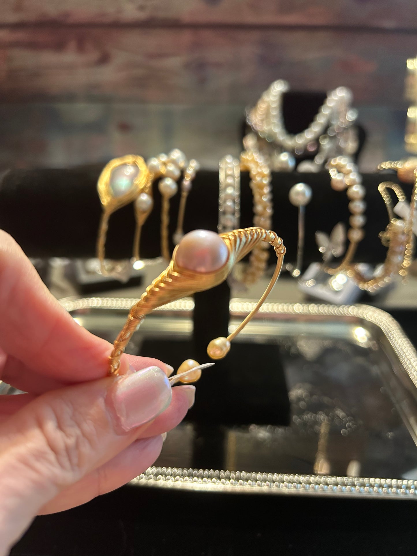 Freshwater pearl cuff bracelet