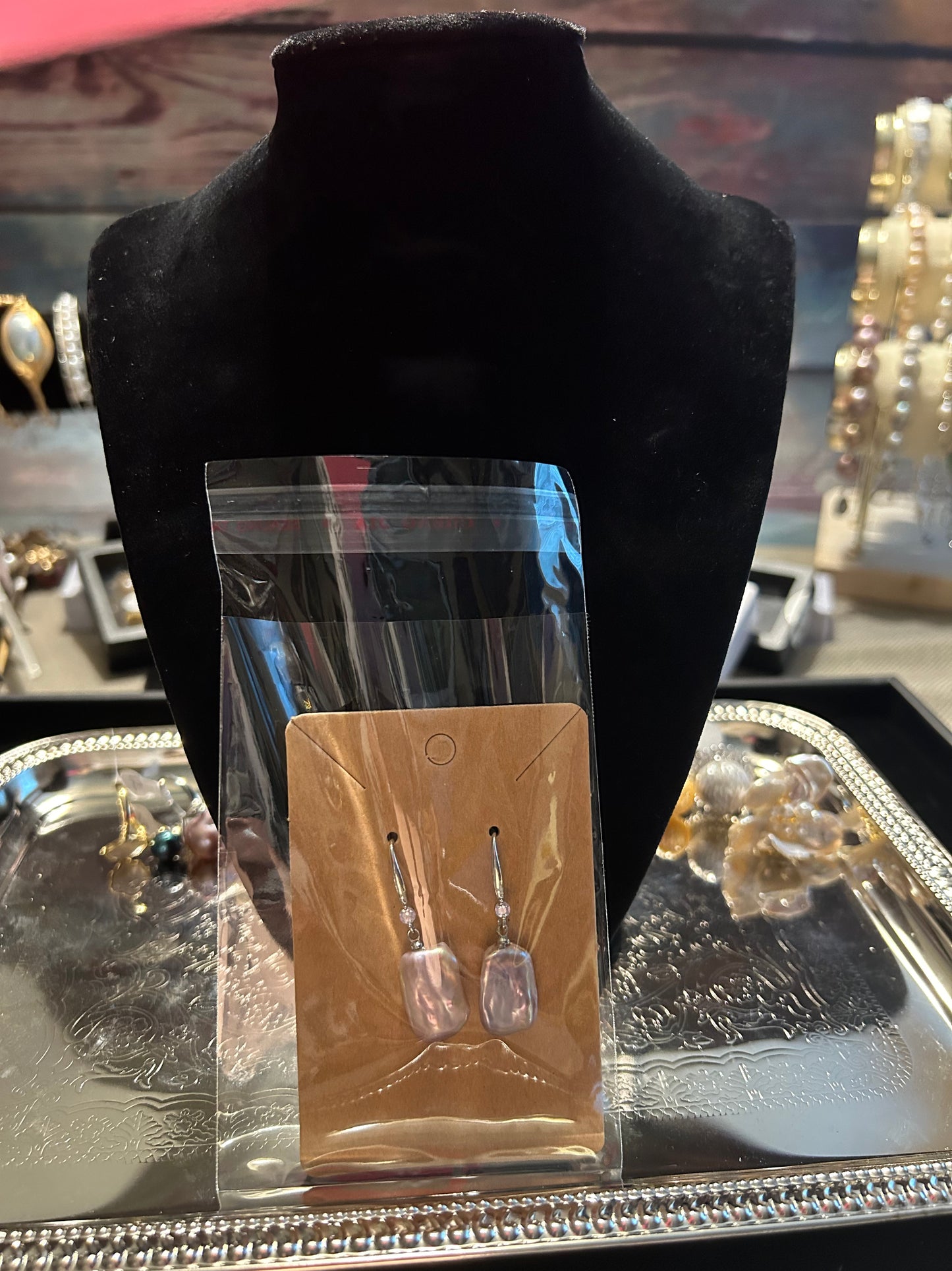 Purple rectangular baroque earrings