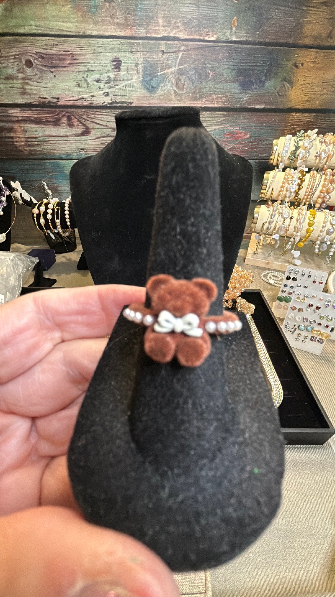 Dark brown teddy bear adjustable ring