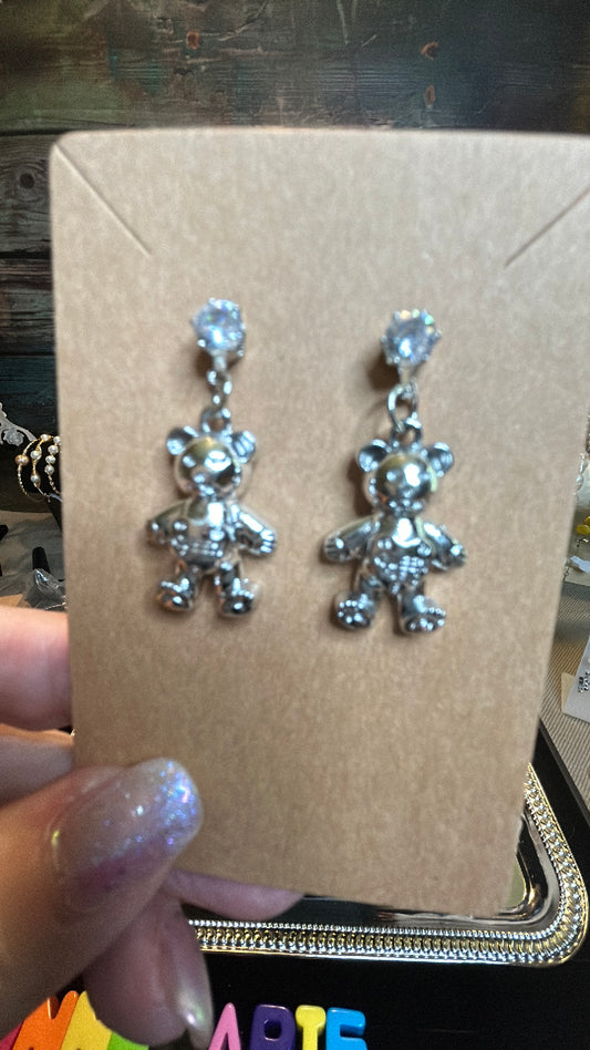 Sterling silver teddy bear earrings
