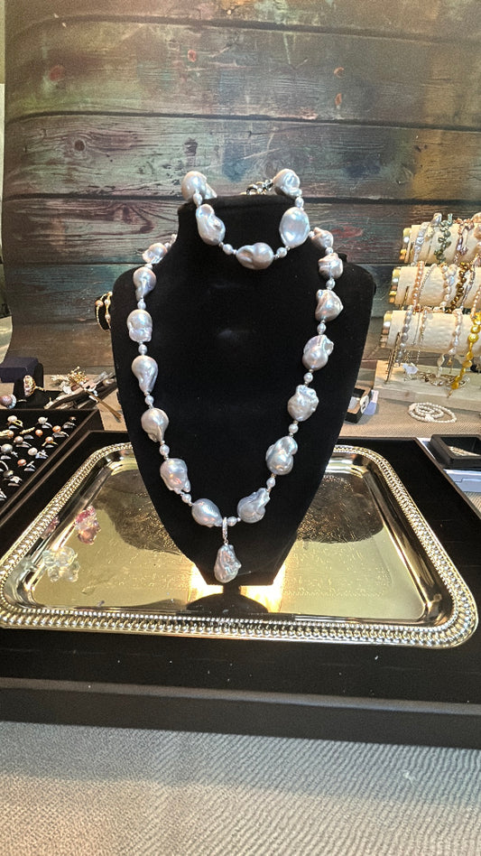 silver baroque necklace, bracelet & pendant set